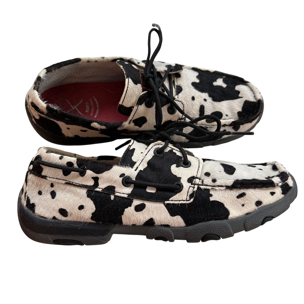 Twisted X Women's Black and White Cowprint Moccasins